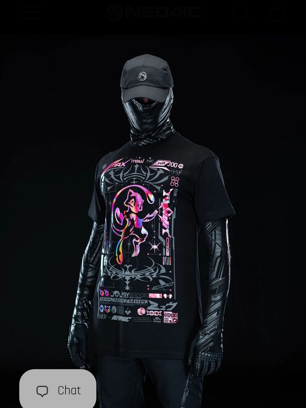 NEO4IC M3-W HOLOGRAPHIC MEW POKÉMON T-SHIRT BLACK SIZE L LIMITED EDITION